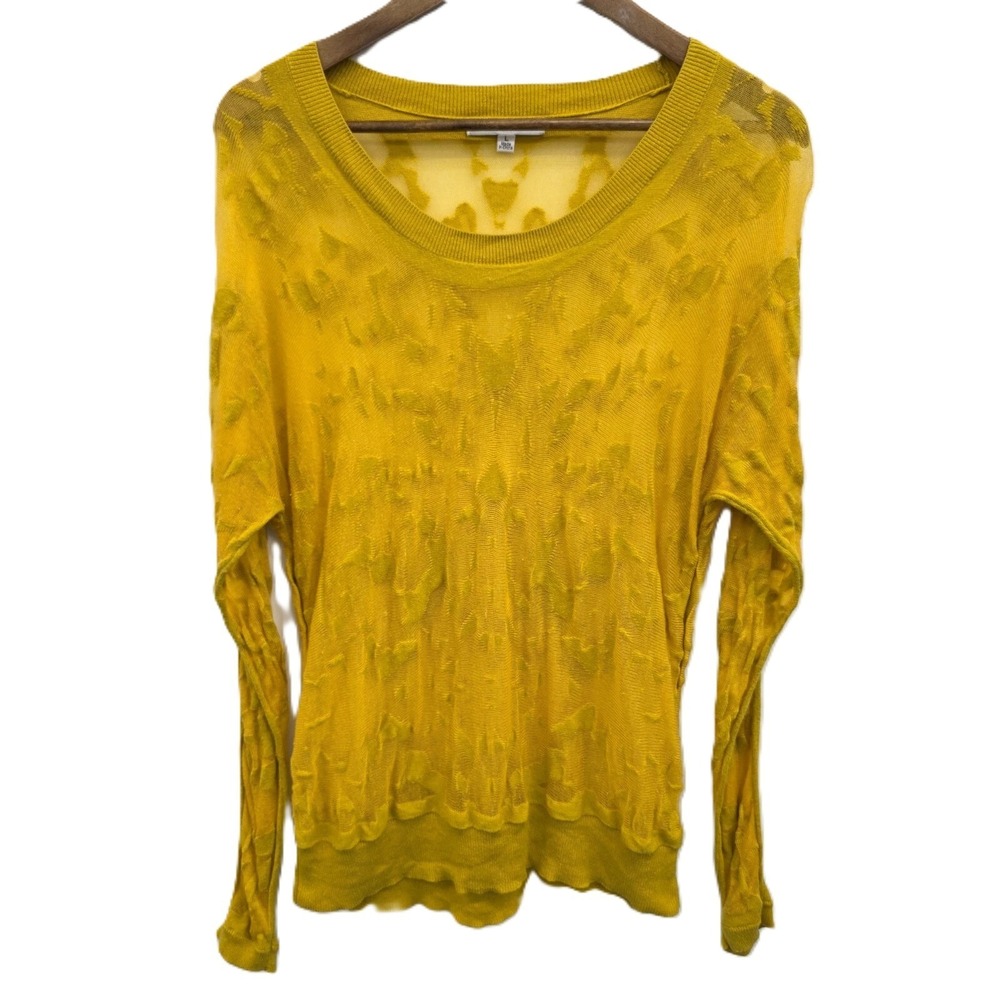 Cabi Womens L Yellow Burnout Sheer Lightweight Textured Knit Long Sleeve Top - Picture 3 of 12